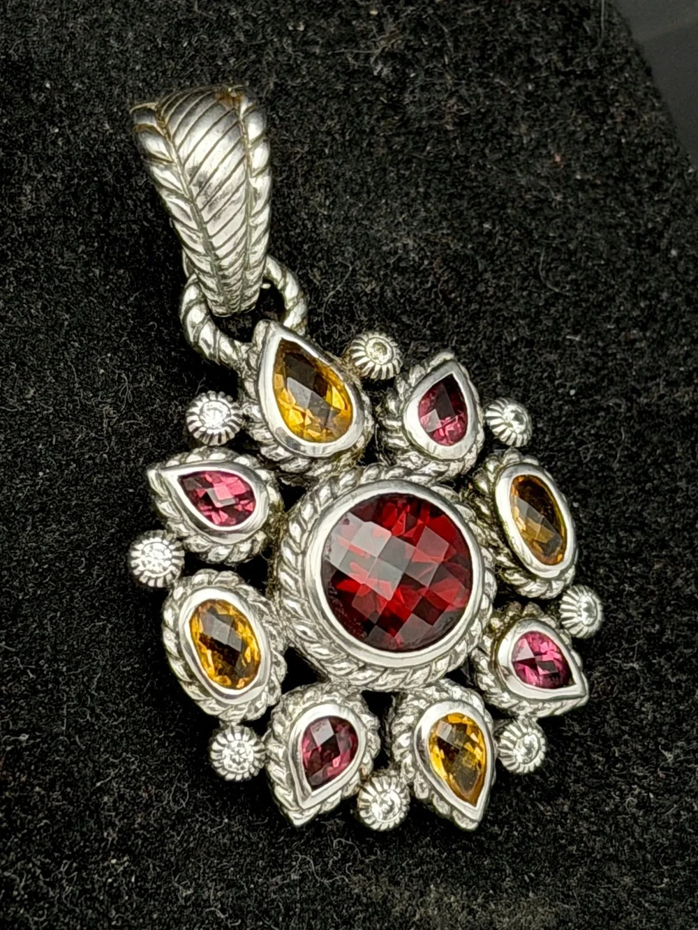 Judith Ripka - Vintage Garnets and Citrine Sterling Silver Pendant